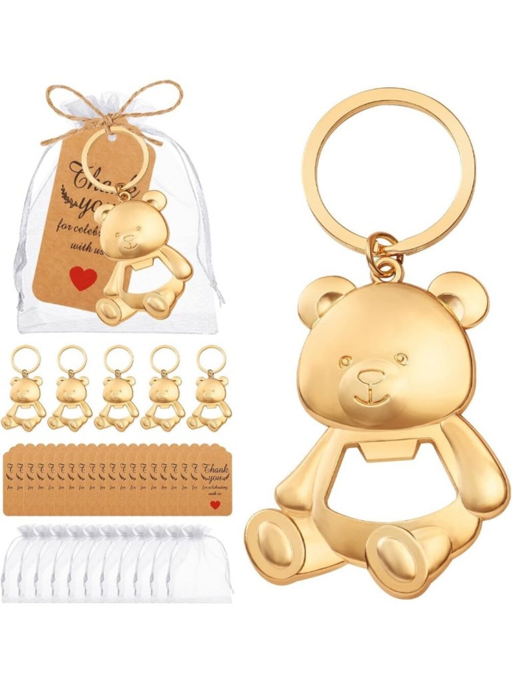 50PCS Cute Bear Bottle Openers Keychains - Baby Shower Party Favors & Gifts